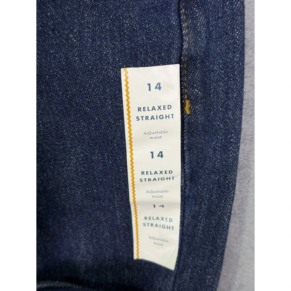 New Cat & Jack Jeans Boys 14 Blue Dark Wash Relaxed‎ Straight Adjustable Waist